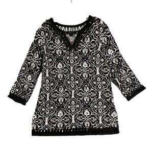 Style & Co Linen Tunic V Neck 3/4 Sleeve Top Tunic Shirt 14 Lagenlook Beach Boho